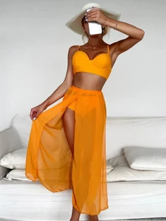 Shein 3pack Solid Underwire High Waisted Bikini Swimsuit & Beach Skirt