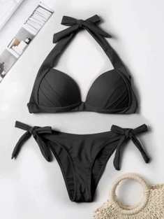 Shein Halter Push Up Tie Side Bikini Swimsuit