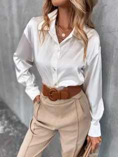 Shein Satin Solid Button Through Drop Shoulder Blouse