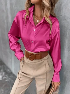 Shein Satin Solid Button Through Drop Shoulder Blouse