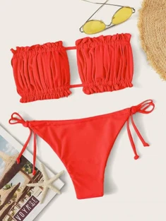 Shein Smocked Bandeau Tie Side Bikini Swimsuit