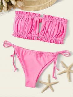 Shein Smocked Bandeau Tie Side Bikini Swimsuit