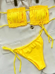 Shein Smocked Bandeau Tie Side Bikini Swimsuit
