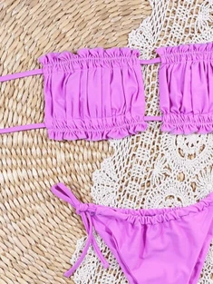 Shein Smocked Bandeau Tie Side Bikini Swimsuit