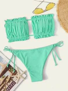Shein Smocked Bandeau Tie Side Bikini Swimsuit