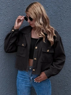 Shein Button Front Patch Pocket Cord Jacket