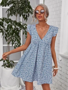 Shein Ruffle Armhole Ditsy Floral Dress