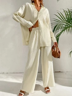 Shein Plisse Drop Shoulder Shirt & Wide Leg Pants