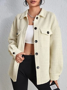 Shein Flap Pocket Drop Shoulder Tweed Overcoat