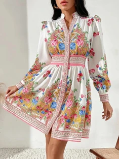 Shein Floral Print Notched Neck Dress