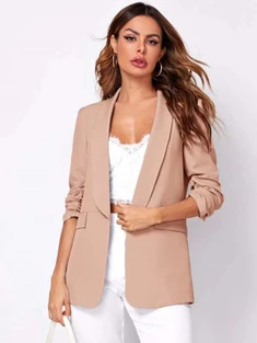 Shein Shawl Collar Gathered Sleeve Flap Detail Blazer