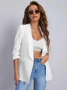 Shein Shawl Collar Gathered Sleeve Flap Detail Blazer