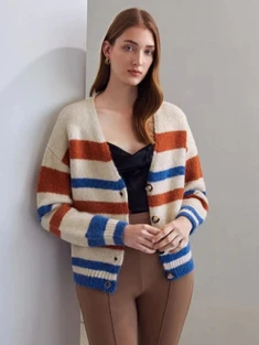 Shein Motf Premium Wool Mix Striped Cardigan