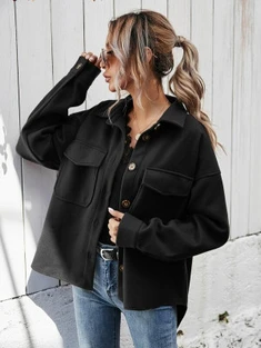 Shein Flap Pocket High Low Hem Overcoat