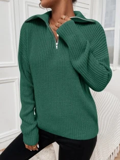 Shein Ribbed Knit Half Zipper Drop Shoulder Sweater