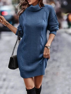 Shein Turtleneck Drop Shoulder Cable Knit Sweater Dress