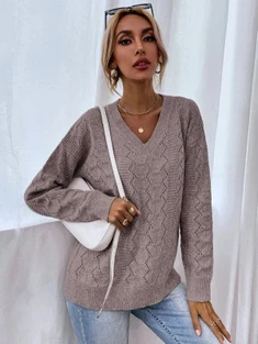Shein Drop Shoulder Pointelle Knit Sweater
