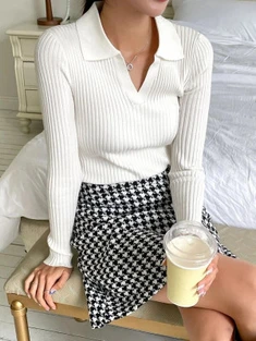 Shein DAZY Solid Ribbed Knit Sweater