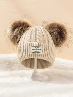 Shein Pom Pom & Letter Label Decor Beanie