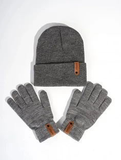 Shein Letter Patch Decor Gloves & Cuff Beanie