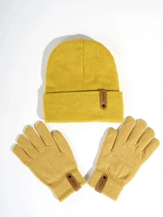 Shein Letter Patch Decor Gloves & Cuff Beanie