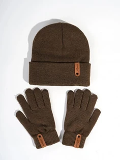 Shein Letter Patch Decor Gloves & Cuff Beanie