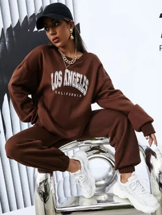 Shein Drop Shoulder Letter Graphic Sweatshirt & Sweatpants