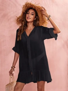 Shein Button Front Ruffle Hem Kimono