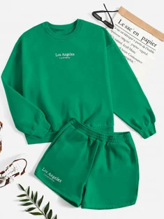 Shein Letter Graphic Drop Shoulder Pullover & Shorts