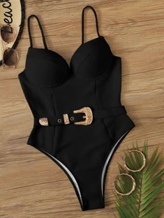 Shein Western Buckle Underwired One Piece Swimsuit