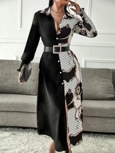 Shein Geo And Chain Print Shirt Dress Without Belt