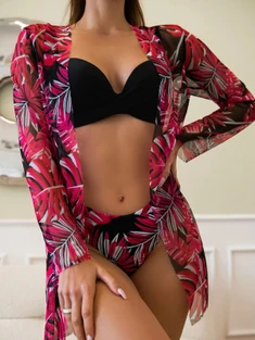 Shein 3pack Plant Print Push Up Bikini Swimsuit & Kimono