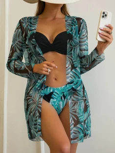 Shein 3pack Plant Print Push Up Bikini Swimsuit & Kimono