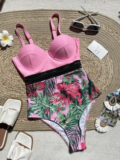Shein Tropical Print One Piece Swimsuit
