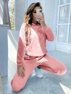 Shein EZwear Drawstring Drop Shoulder Thermal Lined Hoodie & Sweatpants