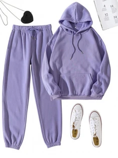 Shein EZwear Drawstring Drop Shoulder Thermal Lined Hoodie & Sweatpants