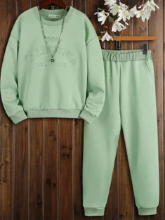 Shein Girls Letter Graphic Drop Shoulder Sweatshirt & Sweatpants