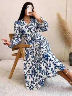 Shein Unity Allover Floral Print Flounce Sleeve Belted Dress