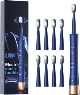  Waterproof Sonic Electric Toothbrush, 2-Hour Fast Charge with Intelligent Time Reminder, 5 Modes, 8 Brush Heads, Travel, Indoor, Outdoor