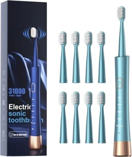  Waterproof Sonic Electric Toothbrush, 2-Hour Fast Charge with Intelligent Time Reminder, 5 Modes, 8 Brush Heads, Travel, Indoor, Outdoor