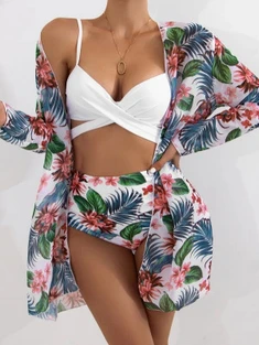 Shein 3pack Twist Bikini Swimsuit With Kimono