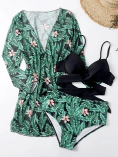 Shein Tropical Push Up Bikini Swimsuit & Kimono