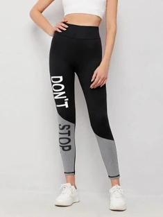 Shein Wide Waistband Slogan Graphic Colorblock Leggings