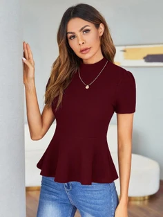 Shein Zipper Back Solid Peplum Top