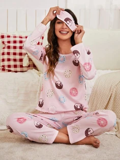 Shein Donuts Graphic Pajama Set & Eye Mask