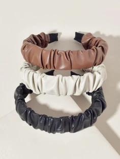 Shein 3pcs Pleated PU Leather Headband