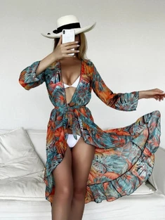 Shein Tropical Print Belted Kimono
