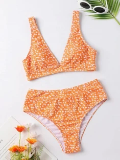Shein Ditsy Floral High Waisted Bikini Swimsuit