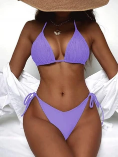 Shein Ruched Halter Tie Side Bikini Swimsuit