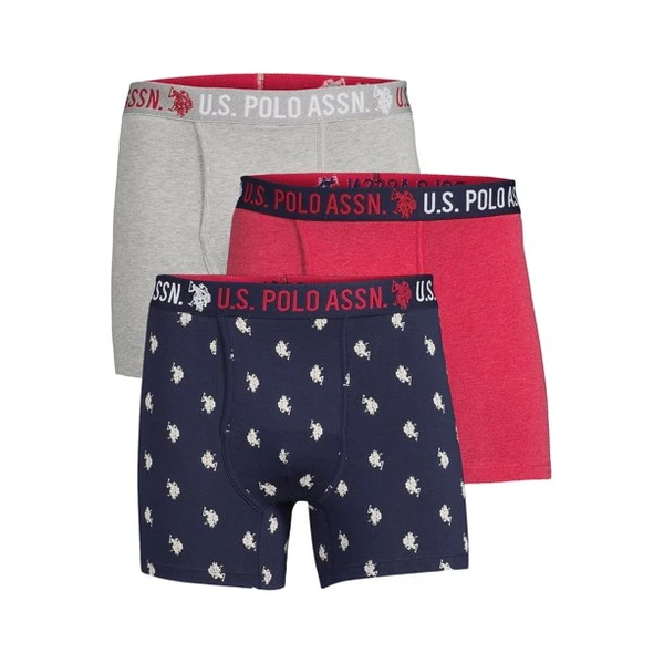 U.S. Polo Assn. Men's Cotton Stretch Mid Leg Boxer Briefs, 3-Pack